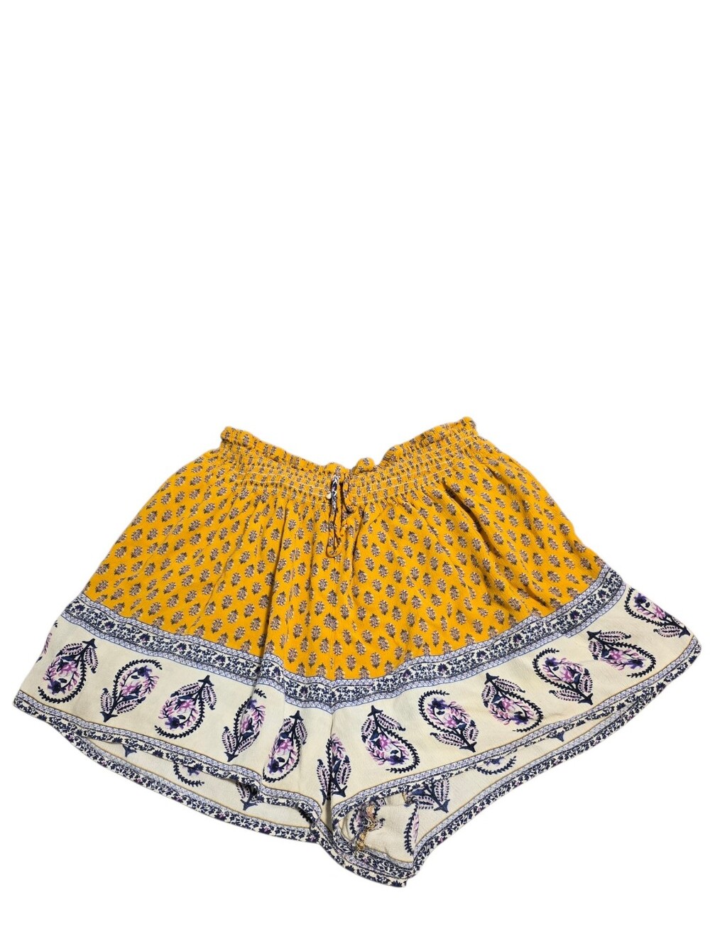 Xhilaration Yellow Boho Print Smocked Waist Festival Shorts Poxkets EUC Sz XL
